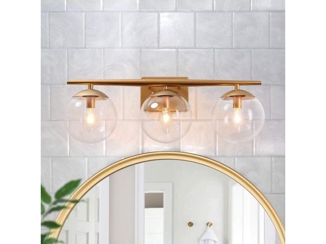 GEPOW Gold Bathroom Light Fixtures Modern Vanity Light with Clear Glass Shades (22