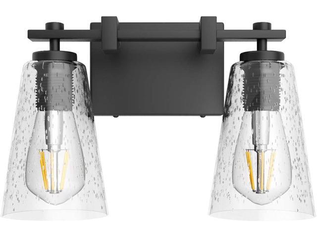 Aipsun Black Bathroom Vanity Light 2 Lights Vintage Seeded Glass Vanity Light Fixtures Industrial Wall Sconce Lighting (Not Include Bulb)