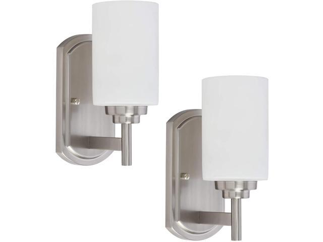 Bathroom Vanity Light Fixture 2 Pack Wall Sconce Lighting Brushed Nickel Finish Modern Bathroom Lights with Frosted Glass Shade Porch Wall Lamp