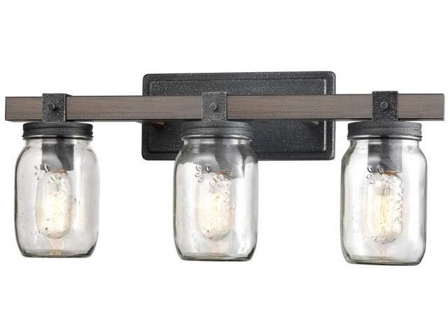 CLAXY Glass Mason Jar Wall Sconces Faux Distressed Metal 3 Light Bath Vanity Lights