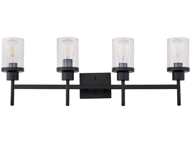 YAOHONG 33' Wide 4-Lights Modern Clear Glass Shade Vanity/Bathroom Lighting Fixtures in Black Industrial Wall Mounted Light Fixtures for Kitchen