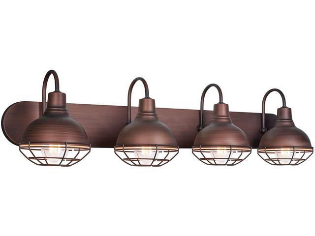 Kira Home Liberty 36' 4-Light Modern Industrial Vanity/Bathroom Light Brushed Bronze Finish + Metal Cage Shade for Powder Rooms Vanities Kitchen