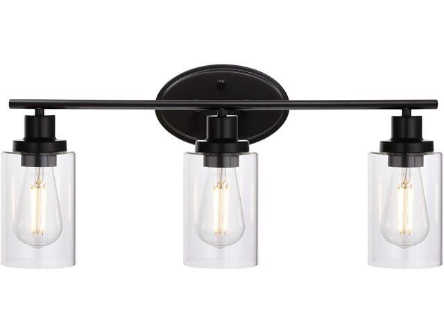 BONLICHT Industrial Vanity Light Fixtures Black 3 Lights Modern Bathroom Lights Wall Sconce with Clear Glass Shade Farmhouse Wall Lamp for Kitchen