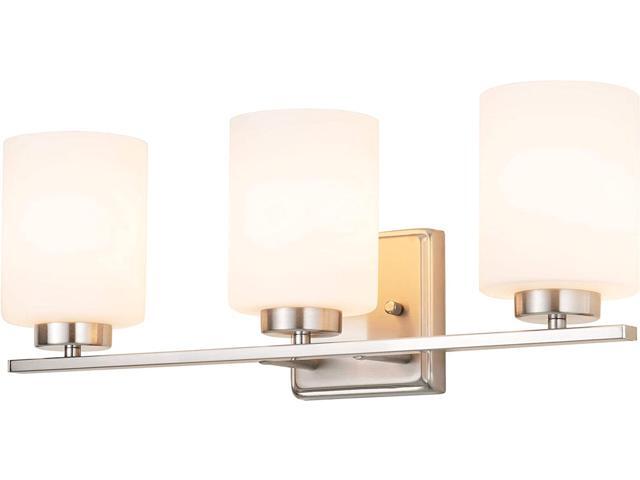 Kingbrite 3 Bulb E26 Vanity Light Fixture Bathroom Lighting White Glass Shade Brushed Nickel
