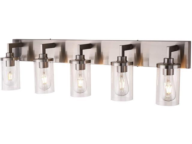 VINLUZ Bathroom Vanity Light 5 Light Brushed Nickel Wall Sconce Lighting Fixture with Clear Glass Shade Contemporary Wall Light for Cabinet