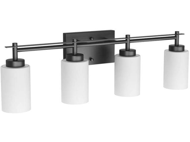 Aipsun Vintage Bathroom Vanity Light Black Bathroom Light Fixtures 4 Lights Milky White Glass Shade Industrial Wall Light (Exclude Bulb)