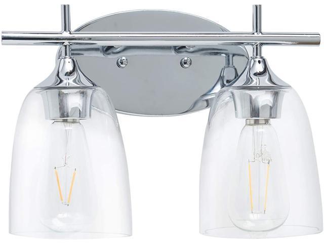 Homenovo Lighting Mersey 2-Light Bathroom Vanity Light Fixture Clear Glass Shades Polished Chrome