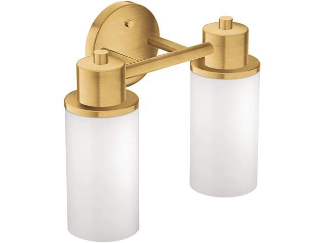 Moen DN0762BG Iso 2-Light Dual-Mount Bath Bathroom Vanity Fixture with Frosted Glass Brushed Gold