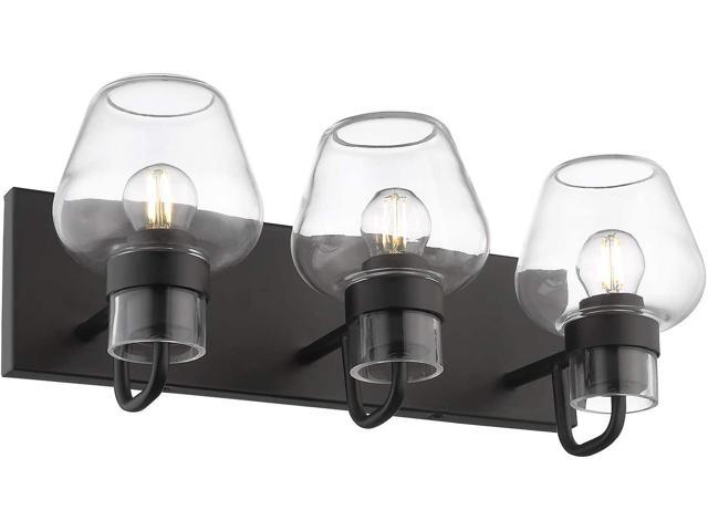 Beionxii Bathroom Vanity Lights 3-Light Industrial Bath Vanity Lighting Fixtures Black Finish with Brandy Glass (175'W x 79'H) - BXB001 Series