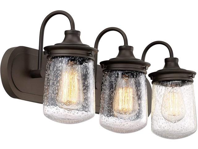 Kira Home Mason 23' 3-Light Industrial Vanity/Bathroom Light + Seeded Glass Shade Oil-Rubbed Bronze Finish