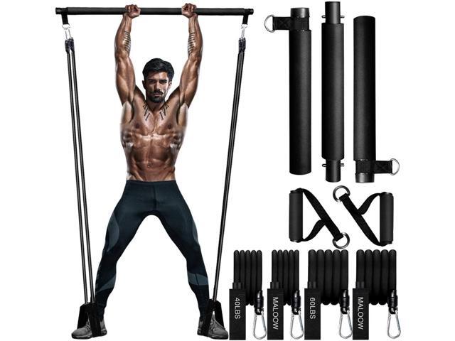 Pilates Exercise Stick Kit with 4 (2 Strong & 2 Standard) Resistance BandsPortable Compact 3-Section Yoga Resistance Bands for Legs and Butt