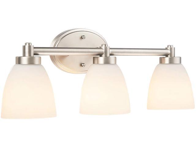 3-Light Bathroom Vanity Light Fixture Brushed Nickel Bathroom Lighting Fixture W/ Frosted Glass Shade