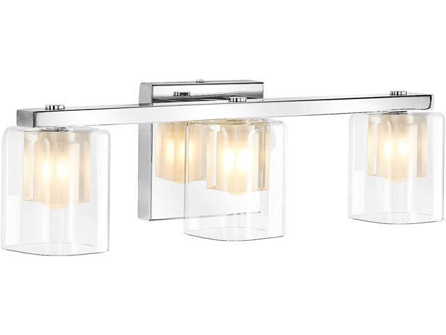 DRNANLIT Bathroom Vanity Light Fixtures Chrome Bath Wall Lights with Crystal+Clear Square Glass Double Layered Shade Modern Wall Sconces Lighting