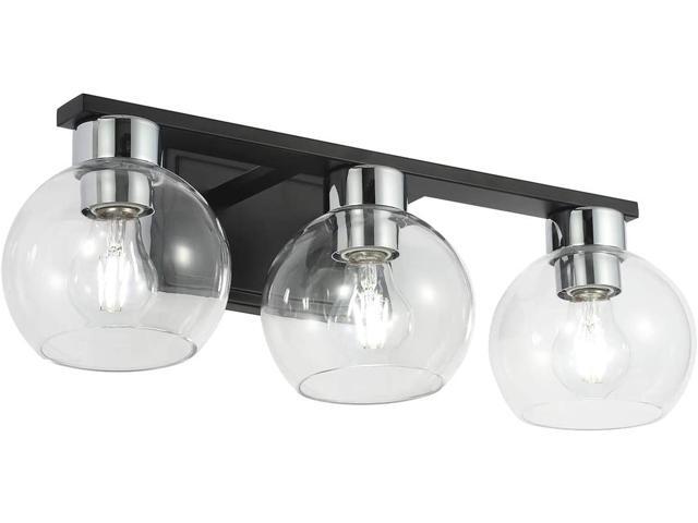 Bathroom Vanity Light HOPSON 22in 3-Light Black Vanity Lighting Fixture E26 Glass Wall Scone Lighting for Mirror Cabinet Dressing Table