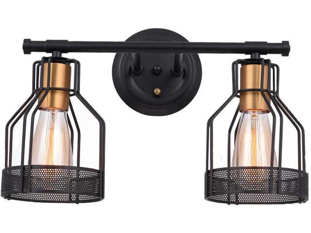 Pauwer 2 Light Bathroom Vanity Light Industrial Metal Wire Cage Wall Sconce Edison Vintage Wall Light Fixture for Bathroom (2-Light Vanity Light)