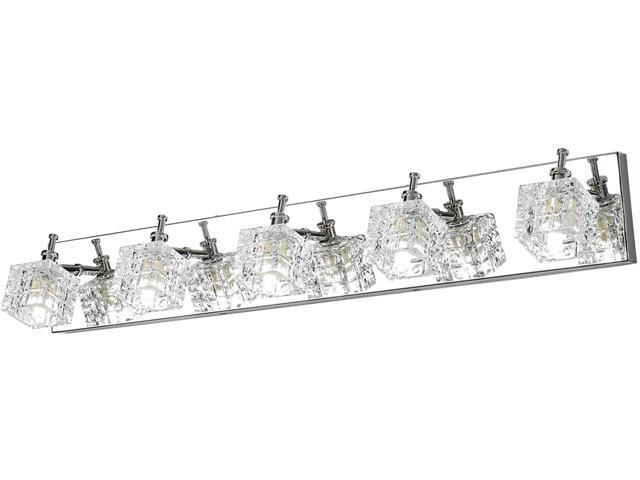 5 Light Bathroom Vanity Light Fixtures Over Mirror Modern Crystal Glass Vanity Lights Stainless Steel