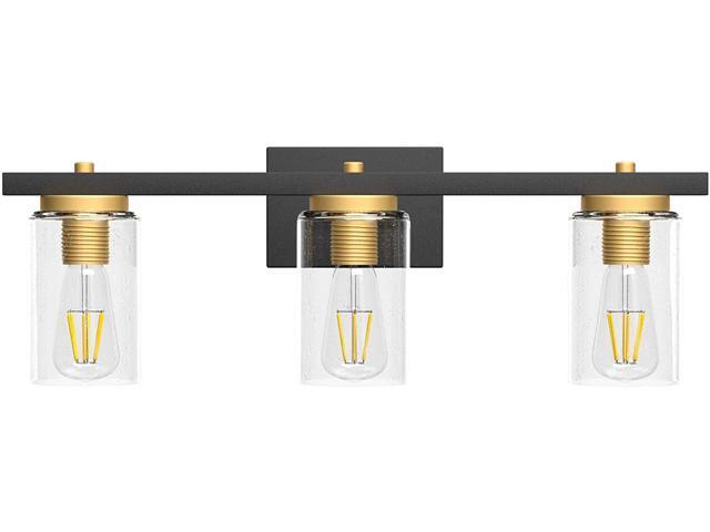 Ralbay Black Bathroom Vanity Light Fixture 3-Light Industrial Bathroom Vanity Lighting Clear Glass Edison Vintage Wall Light Fixture for Bathroom