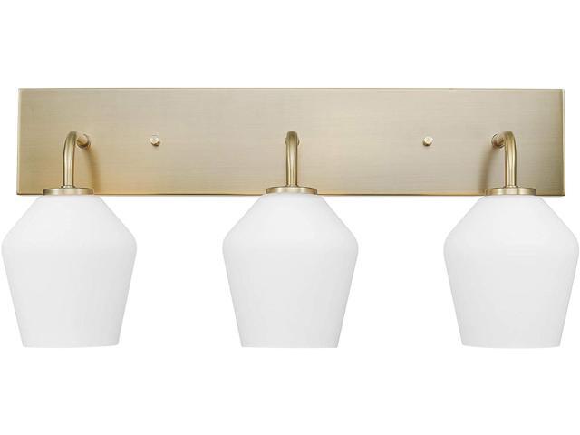 Amazon Brand - Rivet 3-Light Vanity Light with Frosted Glass Shades 12'H Matte Brass
