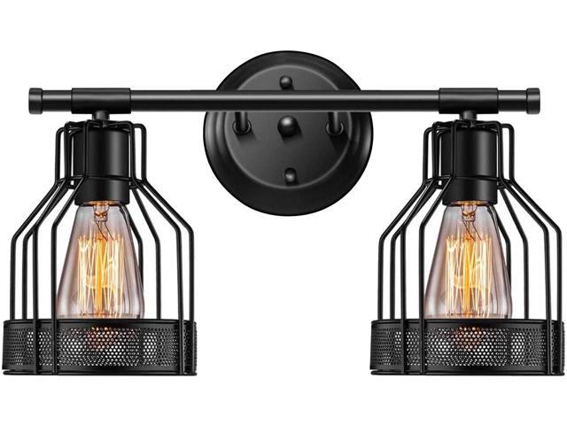 2-Light Bathroom Vanity Light Farmhouse Style Industrial Metal Wire Cage Wall Sconce Rustic Vanity Wall Light Fixture for Bathroom Living Room