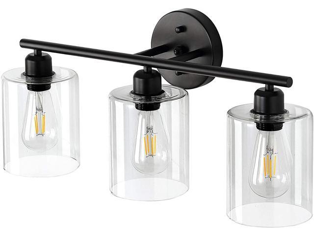 3-Light Industrial Bathroom Vanity Light Black Farmhouse Wall Sconce Clear Glass Shades Vintage Edison Wall Lamp Lighting Fixtures for Bathroom