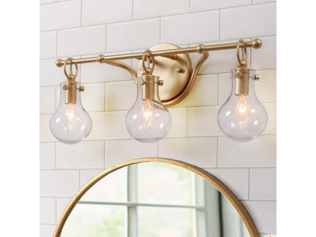 Bathroom Light Fixtures Brushed Gold Vanity Light Over Mirror with Clear Glass 3-Lights L 20' x H 85' x W 6'