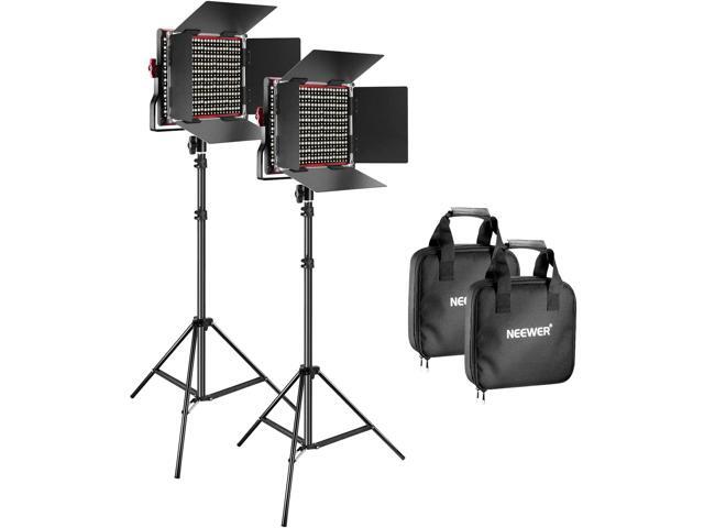 Neewer 2 Packs Bi-Color Dimmable 660 LED Video Light with Stand Kit 3200-5600KCRI 96+ LED Panel Lighting with U Bracket and Barndoor 65 Feet