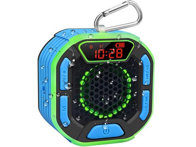 DuoTen Shower Speaker IPX7 Waterproof Portable Bluetooth Speakers with Loud Stereo Sound LED Display Light Show FM Radio Suction Cup Sturdy