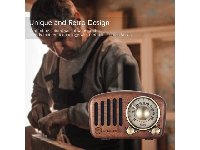 Vintage Radio Retro Bluetooth Speaker- Greadio Walnut Wooden FM Radio with Old Fashioned Classic Style Strong Bass Enhancement Loud Volume