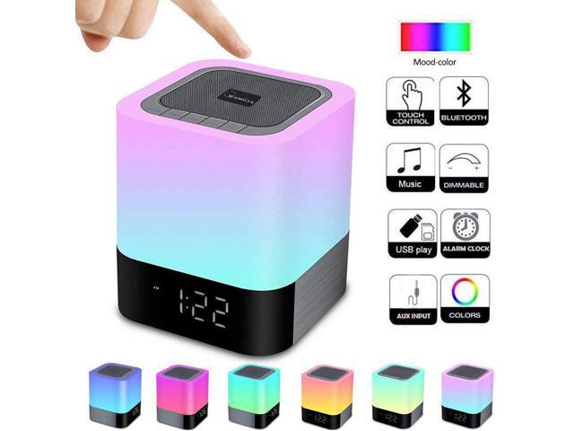 Alarm Clock Bluetooth Speaker Night Light Bluetooth Speaker Touch Sensor Bedside Lamp Dimmable Warm Light & Color Changing RGB LED Table Lamp MP3