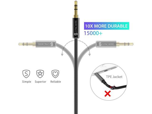 Syncwire 35mm Nylon Braided Aux Cable (33ft/1mHi-Fi Sound) Audio Auxiliary Input Adapter Male to Male AUX Cord for Headphones Car Home