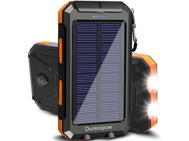 Solar Charger Durecopow 20000mAh Portable Outdoor Waterproof Solar Power Bank Camping External Backup Battery Pack Dual 5V USB Ports Output 2