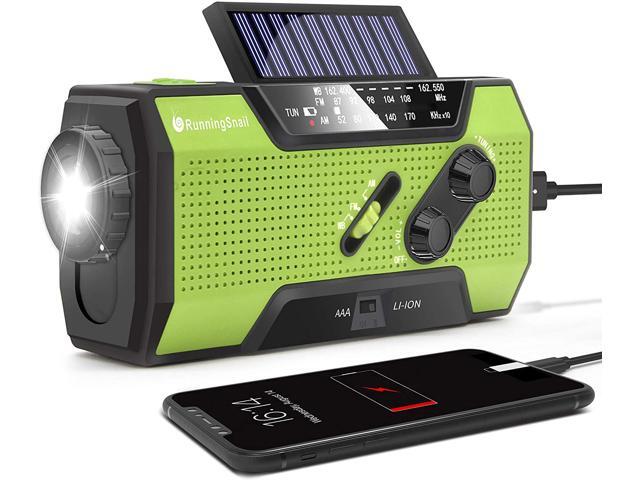 RunningSnail Solar Crank NOAA Weather Radio for Emergency with AM/FM Flashlight Reading Lamp and 2000mAh Power Bank (Green)