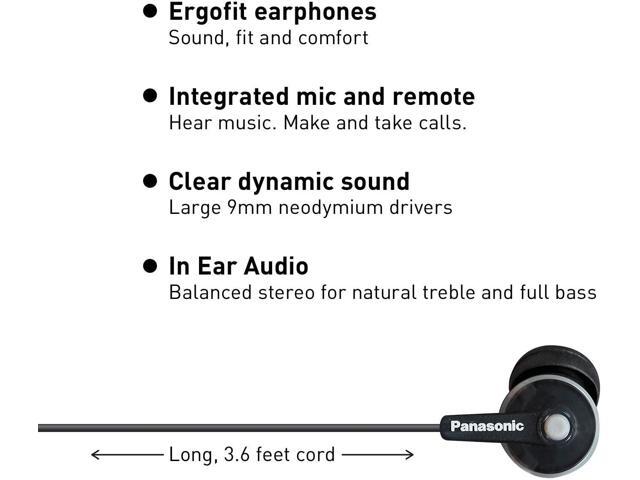 Panasonic ErgoFit Earbud Headphones with Microphone and Call Controller Compatible with iPhone Android and Blackberry - RP-TCM125-K - In-Ear