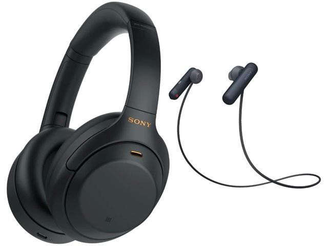 Sony WH-1000XM4 Wireless Noise Canceling Over-Ear Headphones (Black) with Sony WI-SP500 in-Ear Sports Wireless Headphones (Black) Bundle (2 Items)