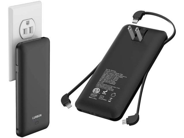 10000 mAh Portable Charger Power Bank Ultra Slim External Battery Pack with Built in AC Plug Type-c Cable Micro Cable and Other Cable for Cell Phone