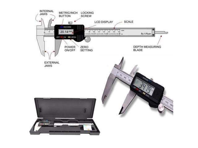 0-150mm 001mm Stainless Steel Vernier Caliper Electronic Digital Display Metric Portable Pocket Caliper Ruler Measuring Tool (Black)