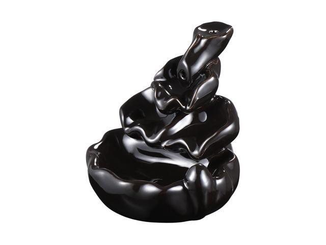 Vorcool Ceramic Incense Smoke Cone Burner Backflow Censer Tower Holder Porcelain Decoration for Yoga Bedroom (Black)