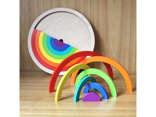 Wooden Rainbow Blocks Stacking Model Building Construction Kids Toy Intellectual