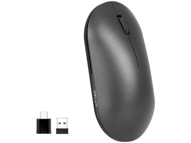 DELUX High Precision 4000DPI Wireless Mouse Rechargeable Silent Mouse with Bluetooth and Type C and 24G USB Receiver Compatible with iPad iPhone