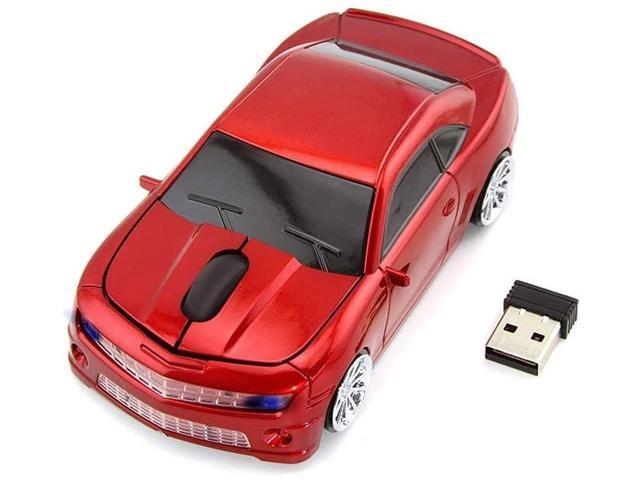 Sport Car Shape 24Ghz Wireless Mouse Optical Gaming Mouse Cool Mice with USB Receiver for PC Laptop Computer 3 Button 1600DPI (Red)