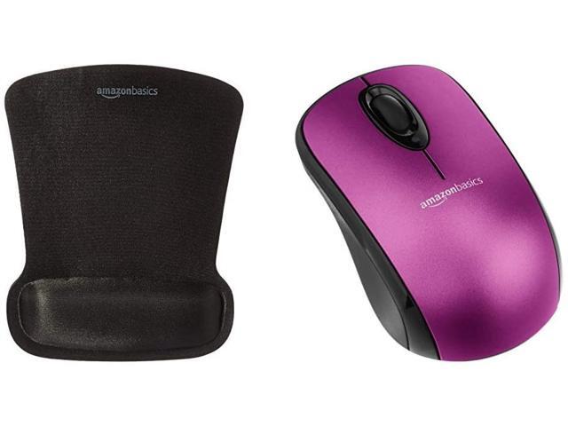 Amazon Basics Wireless Mouse with Nano Receiver and Gel Mouse Pad with Wrist Rest Purple