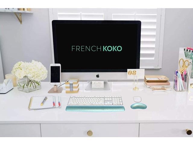 French Koko Keyboard and Mouse Wrist Rest Support Superior Arm Wrist Pad Comfort Gel Memory Foam Desk Home Office School Computer Laptop Mac Pc Non