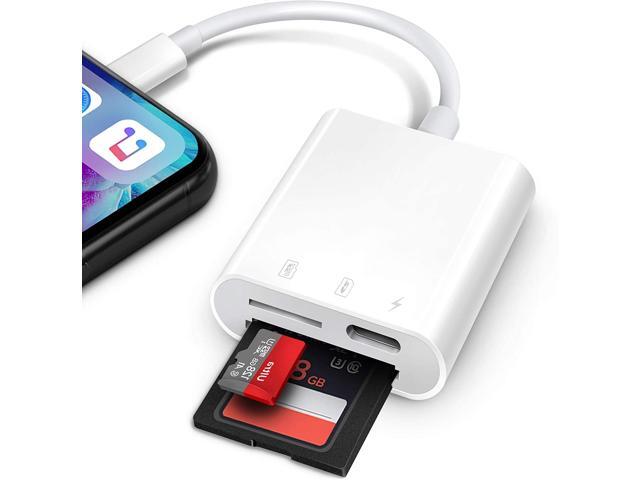 SD Card Reader for iPhone iPad 2 in 1 SD Card Reader for iPhone iPad Camera Card Viewer Reader for Trail Game Camera DSLR Camera Dash Cams SD Card
