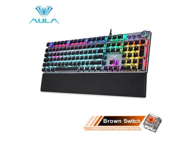 AULA Gaming Mechanical Keyboard Retro Square Glowing Keycaps Backlit USB Wired 104 Anti-ghosting Gaming Keyboard for PC laptop