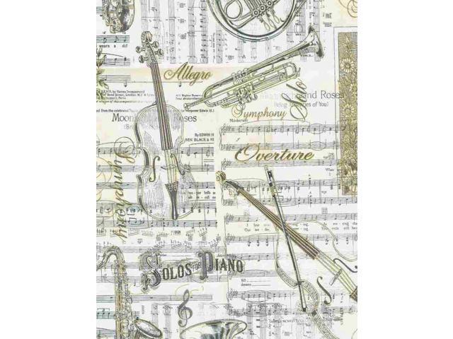 Music Song Notes Violin Drum Sticks Antique Cotton Fabric by Timeless Treasures