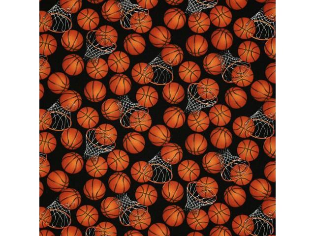 Timeless Treasures Sports B-Ball Basketballs and Hoops Black Cotton Yardage