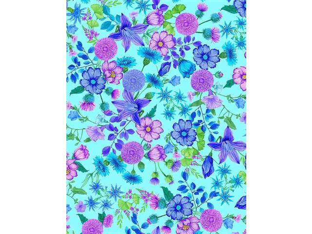 Forest Magic Florals on Aqua Cotton Fabric by the Yard Timeless Treasures
