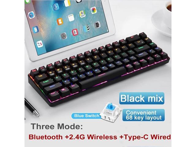 Technology 68 Keys Gaming Mechanical Keyboard Wireless Bluetooth 50 24GType-C Anti-Ghost Backlight Waterproof Blue Switch