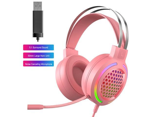 Gaming Headset with 71 Surround Sound PC Lightweight Headset with Noise Canceling Mic Bass Surround Soft Memory Earmuffs Rainbow LED Backlit for
