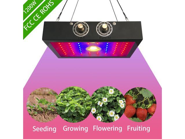 LED Grow Light - 1200W Sunlike Full Spectrum Growing Lights for Indoor Plants with COB Integration Dual-chip 10 Watt LEDs Lamp Adjustable Veg & 